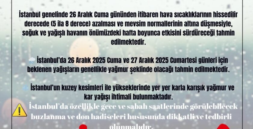 İstanbul Valiliği’nden Kar Uyarısı: Yüksek Kesimlerde Kar Yağışı Bekleniyor